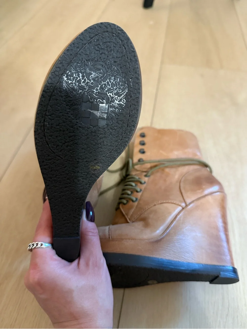 VINCE CAMUTO Tan Wedge Lace-Up Ankle Boots - Women